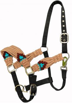 Showman Adjustable nylon bronc halter with wool blend string noseband